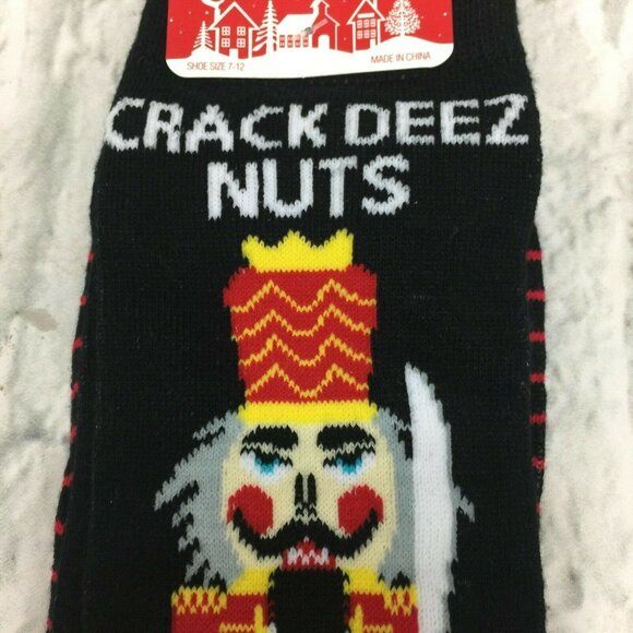 Christmas Socks "Crack Deez Nuts" Men's Crew Socks Nutcracker Shoe Size 7-12 - Picture 3 of 5